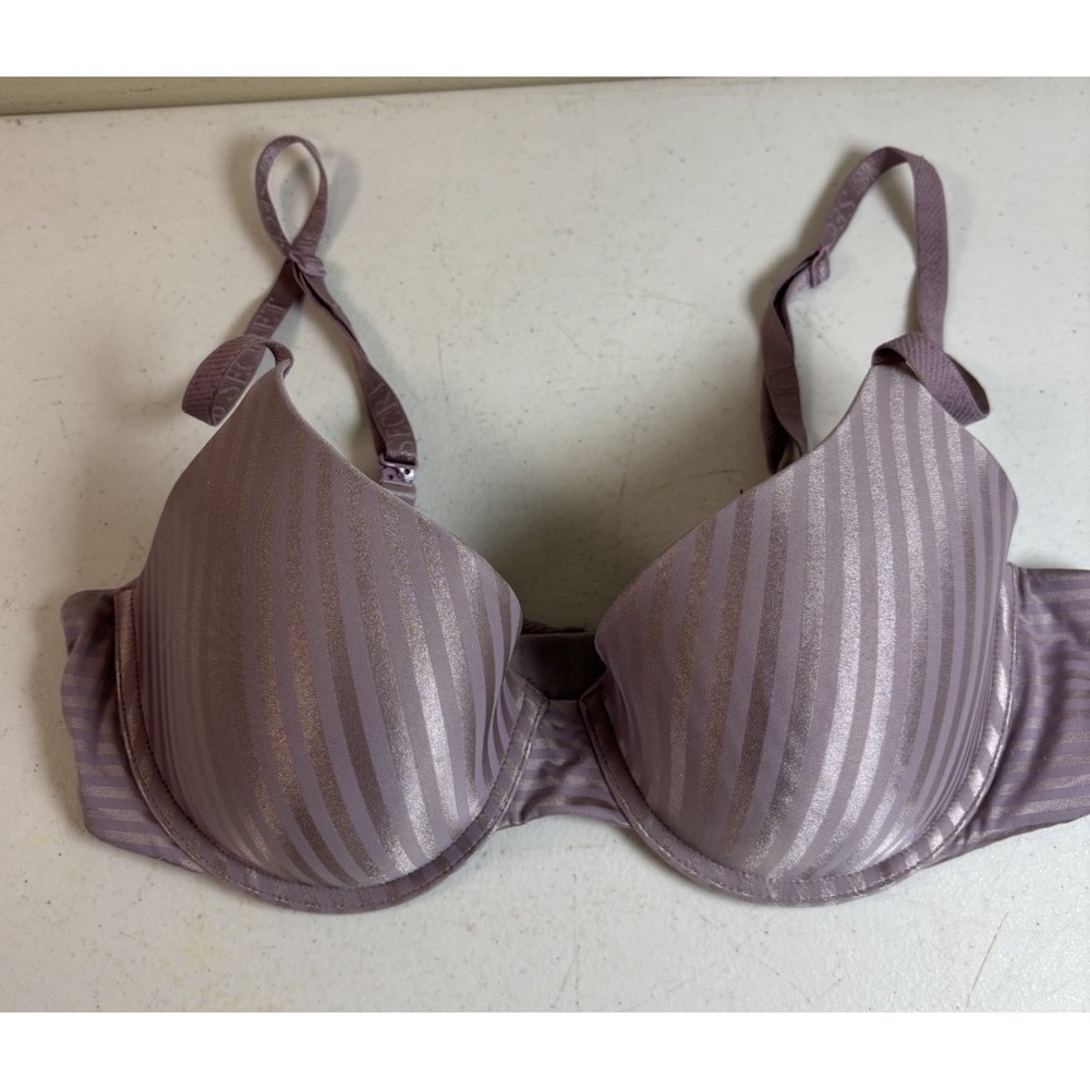 Victoria's Secret the T-shirt Lightly Lined Wireless Bra Size 34C Purple Stripe